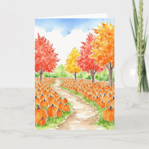 Tarjeta Acuarela de caída de parche de calabaza