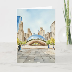 Tarjeta Acuarela de Chicago Bean