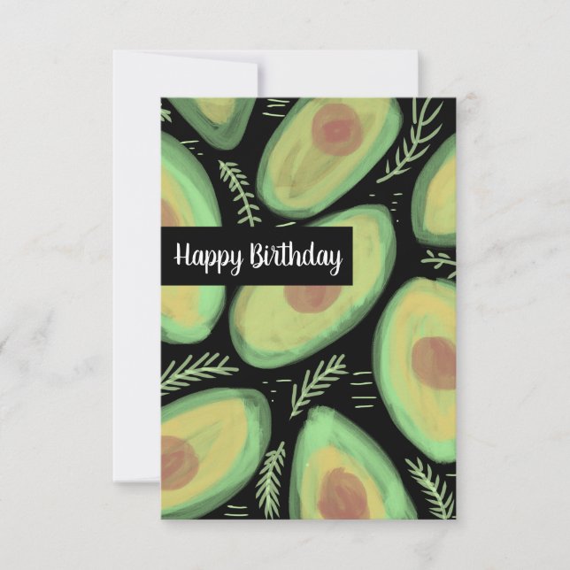 Tarjeta Acuarela de cumpleaños feliz aguacates (Anverso)