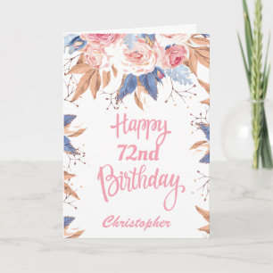 Tarjeta Acuarela de cumpleaños número 72 botánica floral r
