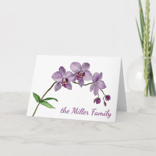 Tarjeta Acuarela De Flor Orquídea Púrpura