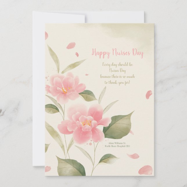 Tarjeta acuarela de flores rosadas (Anverso)