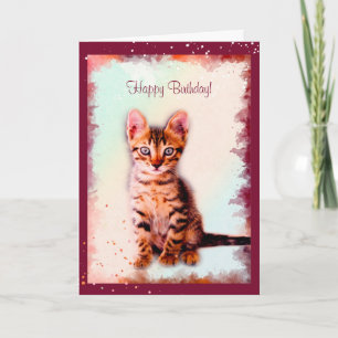 Tarjeta Acuarela de gatito a rayas del cumpleaños del gato