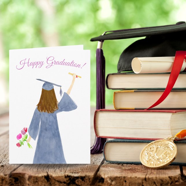 Tarjeta Acuarela de graduada con diploma (Subido por el creador)