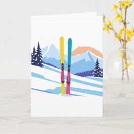 Tarjeta Acuarela de invierno de montaña de esquí