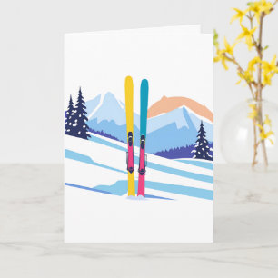 Tarjeta Acuarela de invierno de montaña de esquí