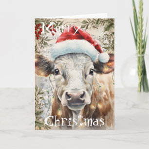 Tarjeta Acuarela de Navidades de invierno de vaca