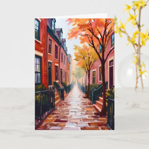 Tarjeta Acuarela de otoño de Boston Beacon Hill Massachuse