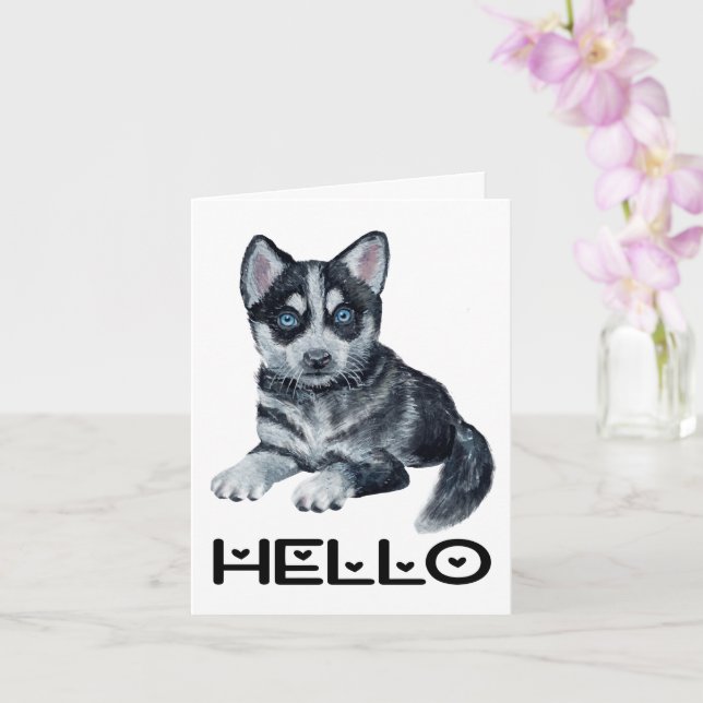 Tarjeta Acuarela De Perro Cachorro Cachorro Siberiano Husk (Orquídea)