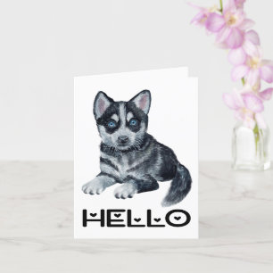 Tarjeta Acuarela De Perro Cachorro Cachorro Siberiano Husk