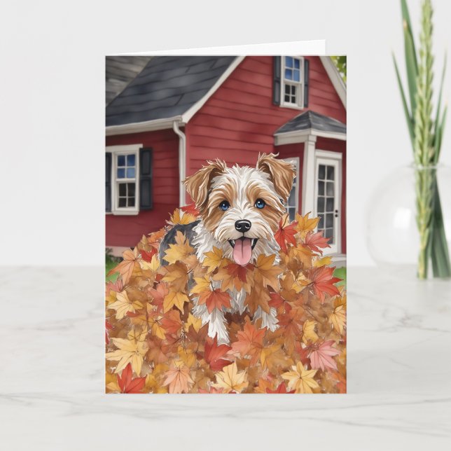 Tarjeta Acuarela de perro de granja otoño (Anverso)
