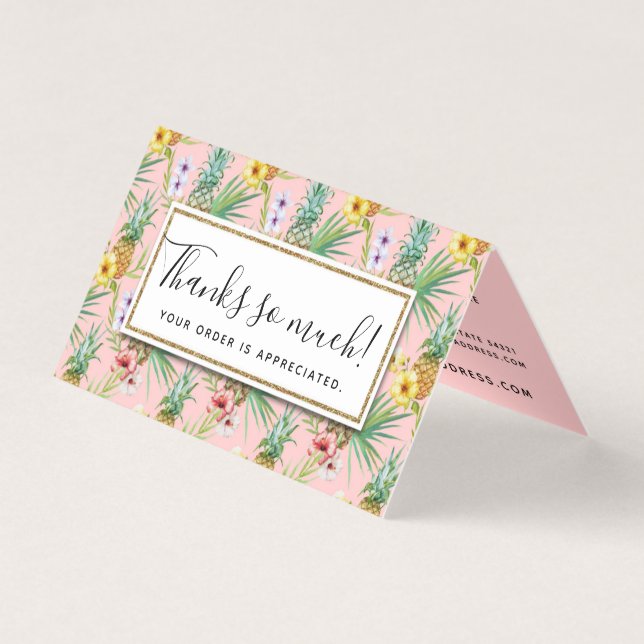 Tarjeta Acuarela de piña e hibiscus gracias (Anverso)