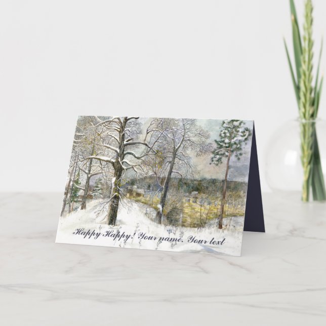 Tarjeta acuarela de puente de invierno (Anverso)