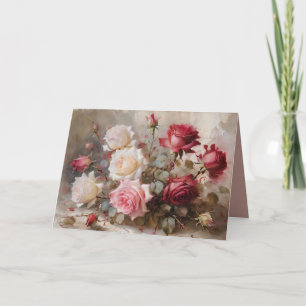 Tarjeta Acuarela de Rosas en Blanco Personalizable