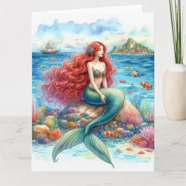 Tarjeta Acuarela de sirena (Anverso)