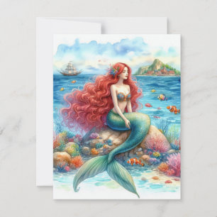 Tarjeta Acuarela de sirena