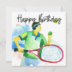 Tarjeta acuarela del jugador de tenis