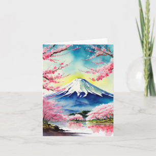 Tarjeta Acuarela del Monte Fuji Japón