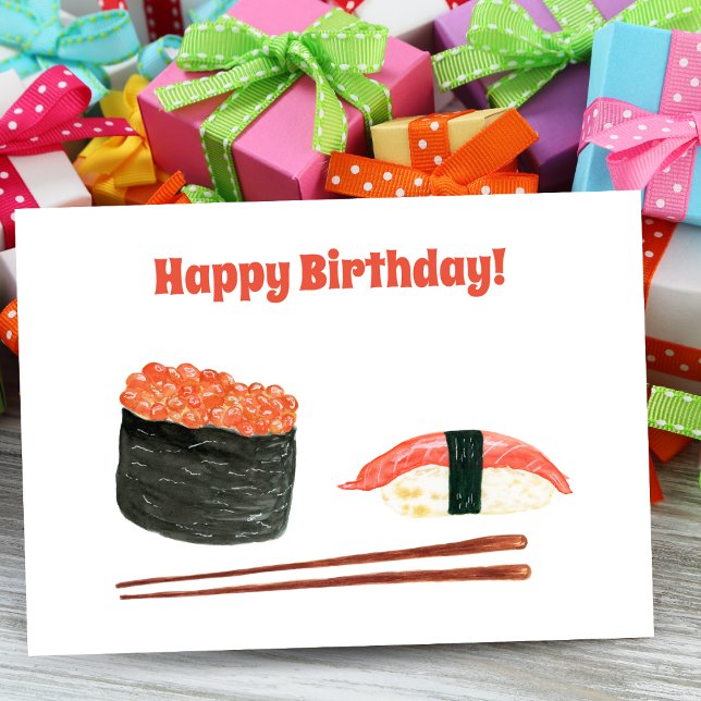 Tarjeta Acuarela del sushi del feliz cumpleaños (Savor the Moment: Gift a Tasty Surprise with our Sushi-themed Birthday Card!)