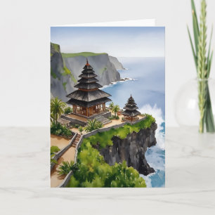Tarjeta Acuarela del templo de Uluwatu en Bali