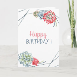 Tarjeta Acuarela Desierto Cactus Rojo Suculentas Cumpleaño