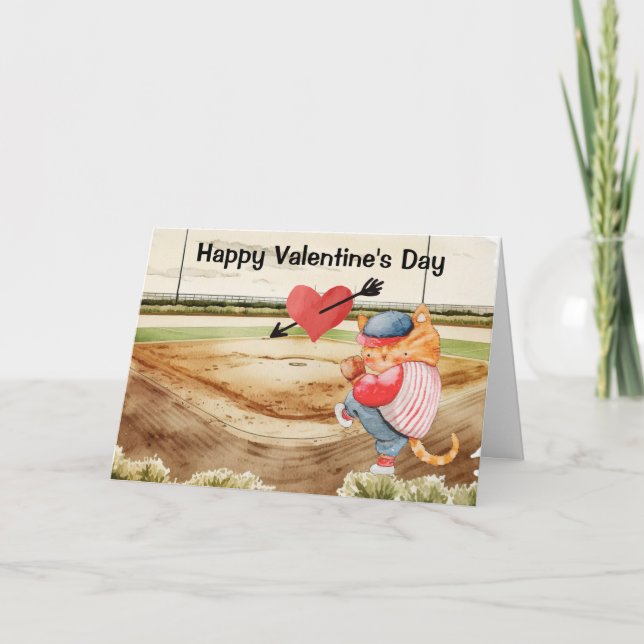 Tarjeta acuarela El día de San Valentín de béisbol (Anverso)