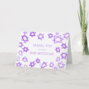 Tarjeta Acuarela Estrellas moradas MAZEL TOV Bar Bat Mitzv