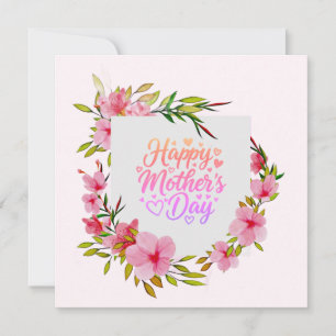 Tarjeta Acuarela Feliz Día de la Madre Corona Floral Rosa