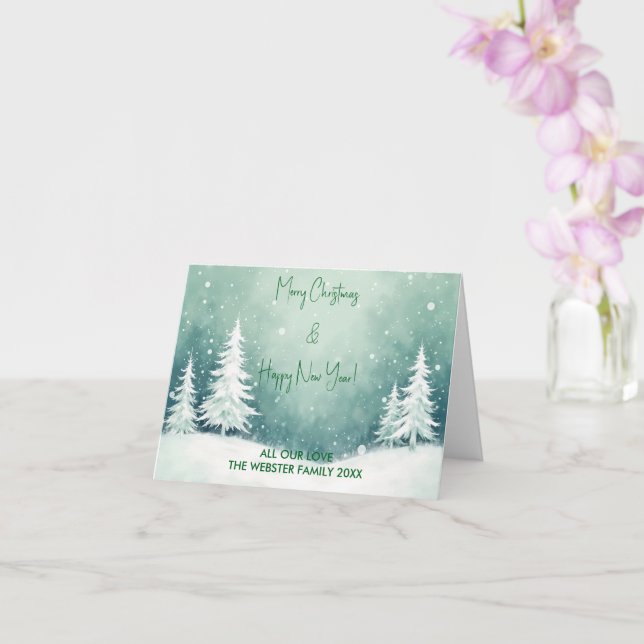 Tarjeta Acuarela Feliz Navidad y Feliz Año Nuevo (Orquídea)
