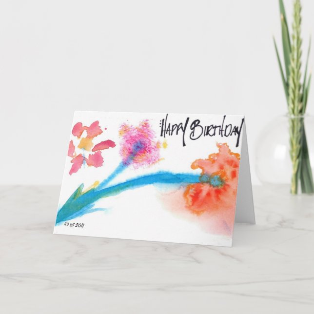 Tarjeta Acuarela/flor del feliz cumpleaños (Anverso)