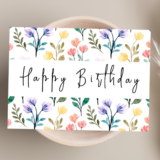Tarjeta Acuarela Flor silvestre escritura moderna Feliz cu (Subido por el creador)