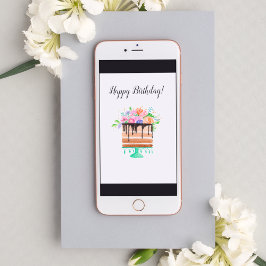 Tarjeta Acuarela Floral Chocolate Torta de cumpleaños