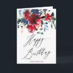 Tarjeta acuarela floral de la marina roja rusa 2 foto cump<br><div class="desc">Acuarela floral de color rojo rústico de la marina 2 fotos de feliz cumpleaños con hermosas flores rojo burdeos y azul marino. Un elegante ramo de acuarela floral y caligrafía de escritura.</div>