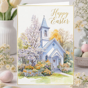 Tarjeta Acuarela floral de primavera de la iglesia de la b