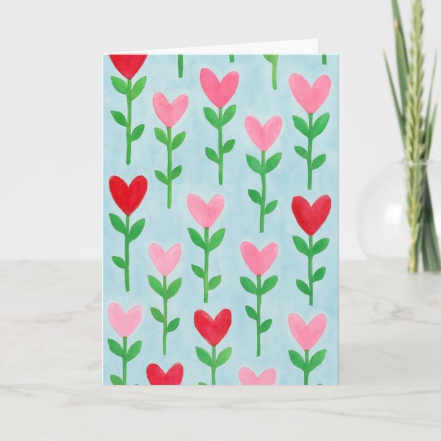 Tarjeta Acuarela floral del corazón Saludo en blanco (Anverso)