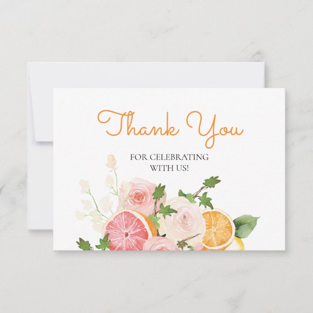 Tarjeta Acuarela Floral Naranja Citrus Theme Gracias (Anverso)