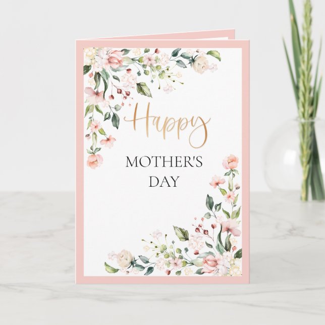 Tarjeta acuarela Floral Peach Pink Mother's Day (Anverso)
