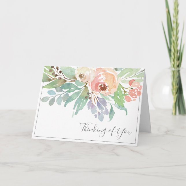 Tarjeta Acuarela Floral Pensando en Ti (Anverso)
