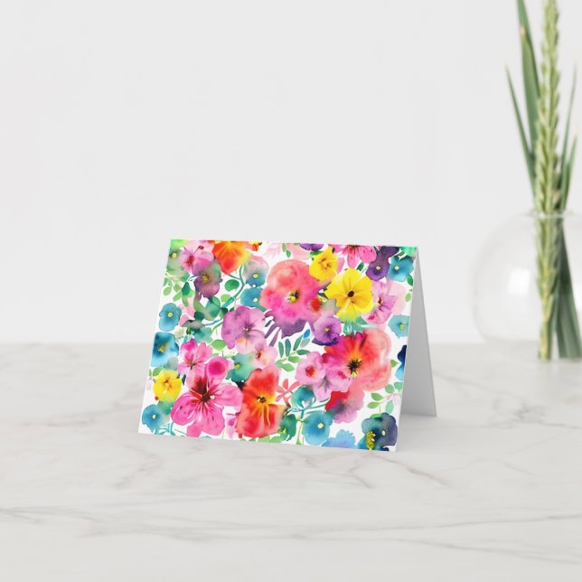 Tarjeta Acuarela floral personalizable mixta (Anverso)
