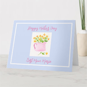 Tarjeta Acuarela Floral Rosa Día de la Madre NOMBRE FOTO