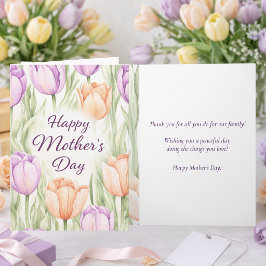 Tarjeta Acuarela Floral Tulipanes Morados Feliz Día de la 