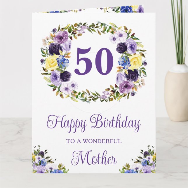 Tarjeta Acuarela Flores Cumpleaños Morado y Crema (Anverso)