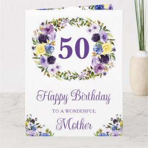 Tarjeta Acuarela Flores Cumpleaños Morado y Crema