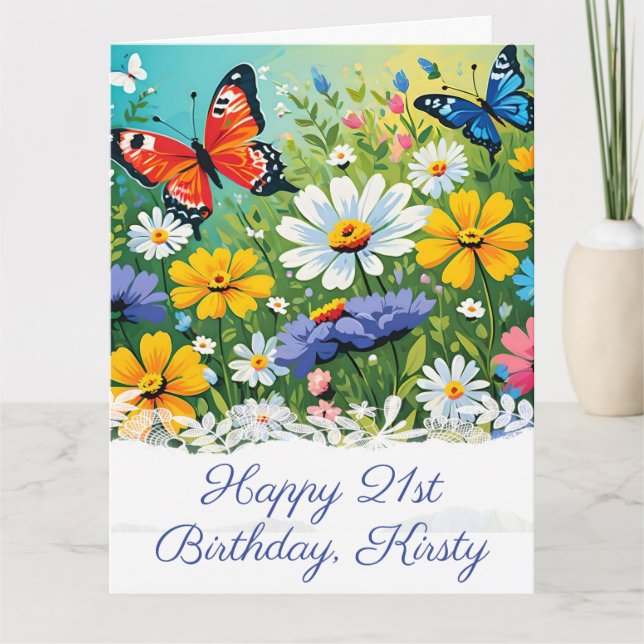 Tarjeta Acuarela Flores de Cumpleaños Vibrantes de Primave (Anverso)