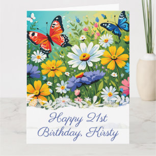 Tarjeta Acuarela Flores de Cumpleaños Vibrantes de Primave