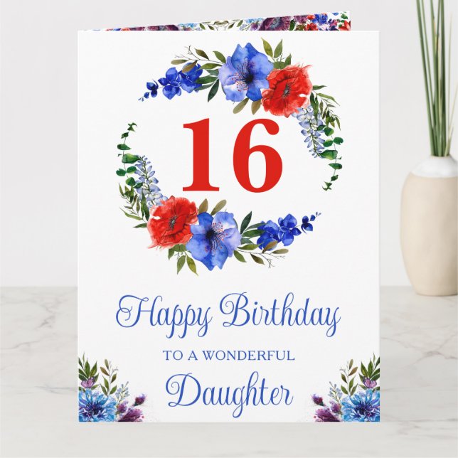 Tarjeta Acuarela Flores de Verano Brillantes Cumpleaños (Anverso)