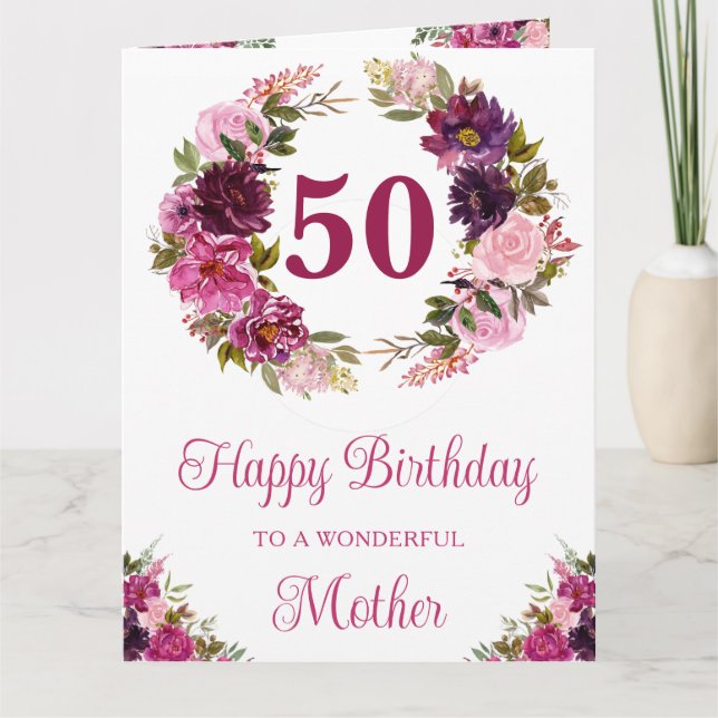 Tarjeta Acuarela Flores rosas oscuras Cumpleaños (Anverso)