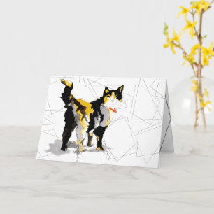 Tarjeta Acuarela Formas geométricas de gato calico