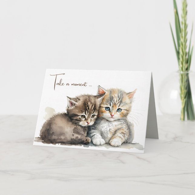 Tarjeta Acuarela Gatitos Pensando En Ti (Anverso)
