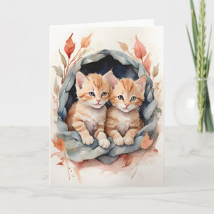 Tarjeta Acuarela Gato Atigrado Naranja Mejores Amigos Flor